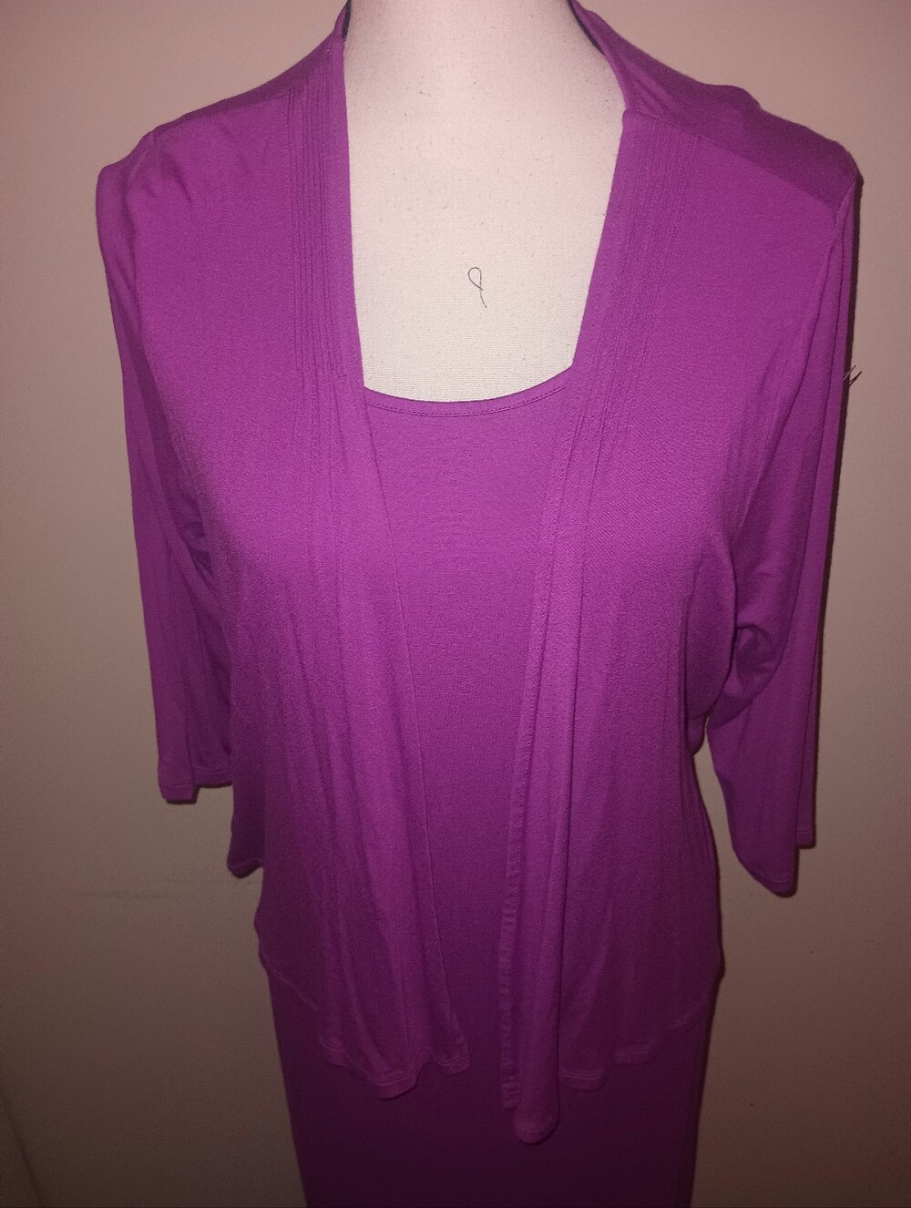 J. Jill Two-Piece Layered Tank and Cardigan Top - Magenta SZL